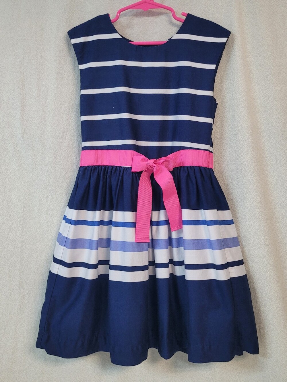 Carter's Navy White Striped Dress,Pink Sash, Girls 6x, Summer Nautical Preppy